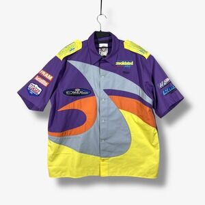 Vintage Grand Prix Button Shirt Mens L Pit Crew Powerade Drag Racing Retro